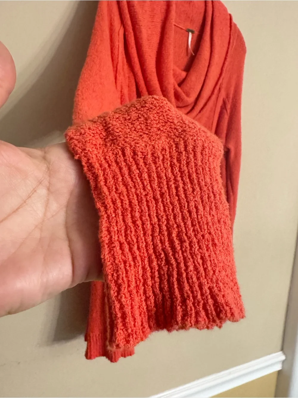 FREE PEOPLE Long Sleeve Knit Sweater Womens M Cowl Neck Orange Asymmetrical Hem